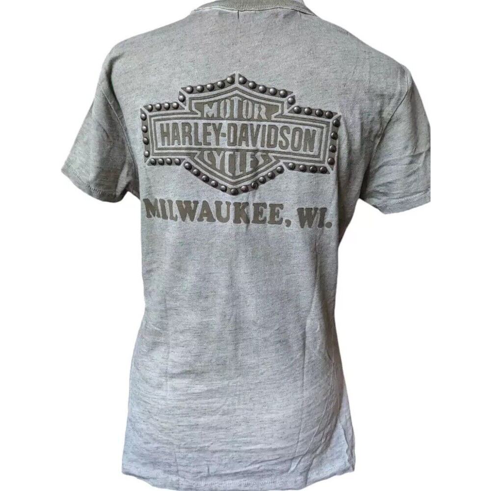 Harley Davidson Milwaukee Wisconsin Tee Shirt Women M Army Green Studded Tinted